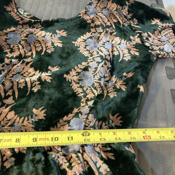 Vintage 1930s silk velvet forest green floral floor length dress gown - Picture 8 of 11